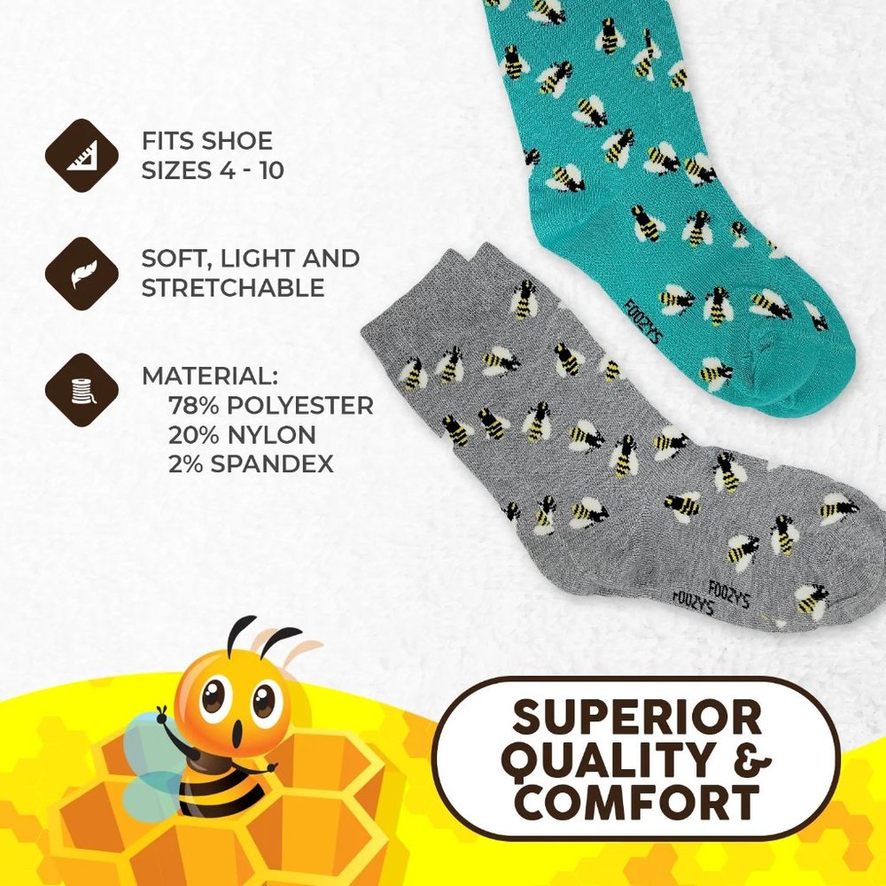 Buzzy Bees Honey Insect Queen Honeybee Animal 2 Pairs Foozys Women's Socks - Picture 2 of 5